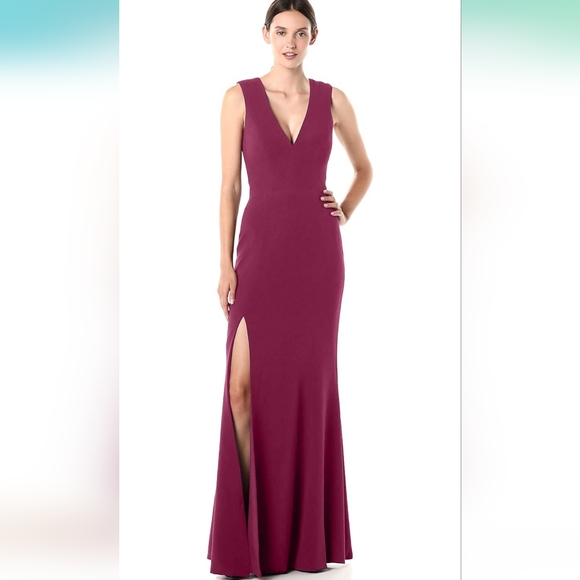Dress the Population Sandra V-Neck Gown, Dark Magenta, Size Small NWT - Picture 8 of 8